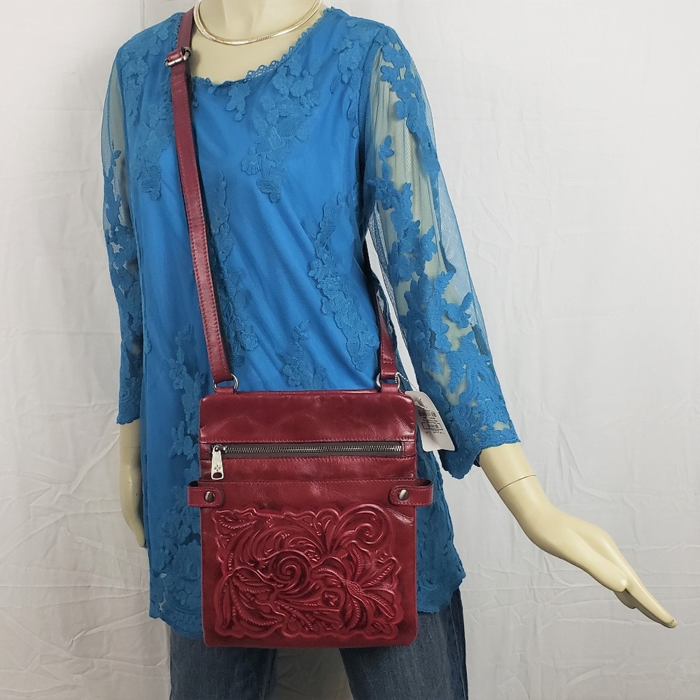 Patricia Nash Prizzi Leather Red Berry Crossbody